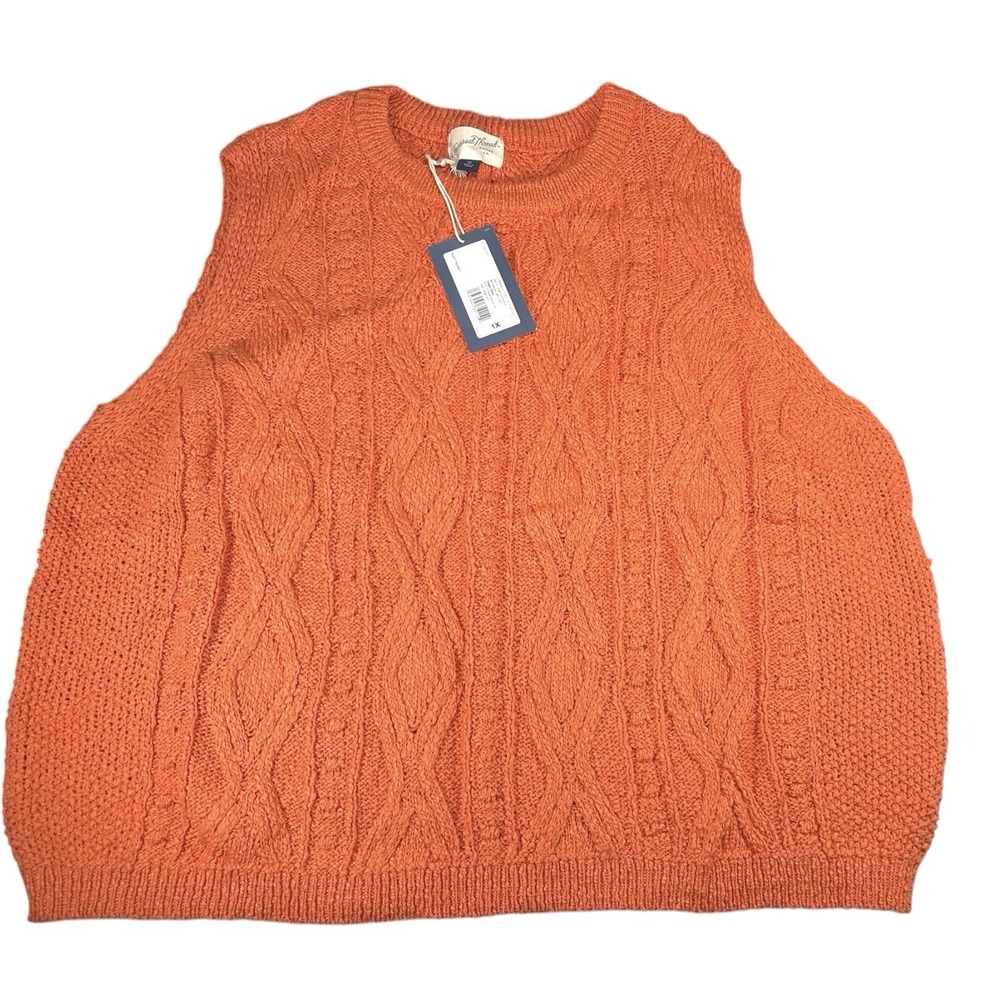 NEW Universal Thread 1X Orange Sweater Vest Cable Knit Cotton Sleeveless Boho